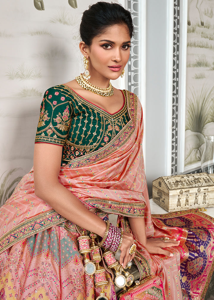 Shades Of Pink Banarasi Silk Lehenga with Zarkan Coding work