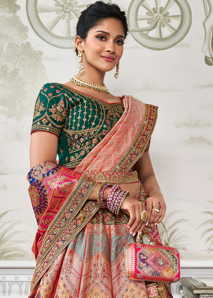 Shades Of Pink Banarasi Silk Lehenga with Zarkan Coding work