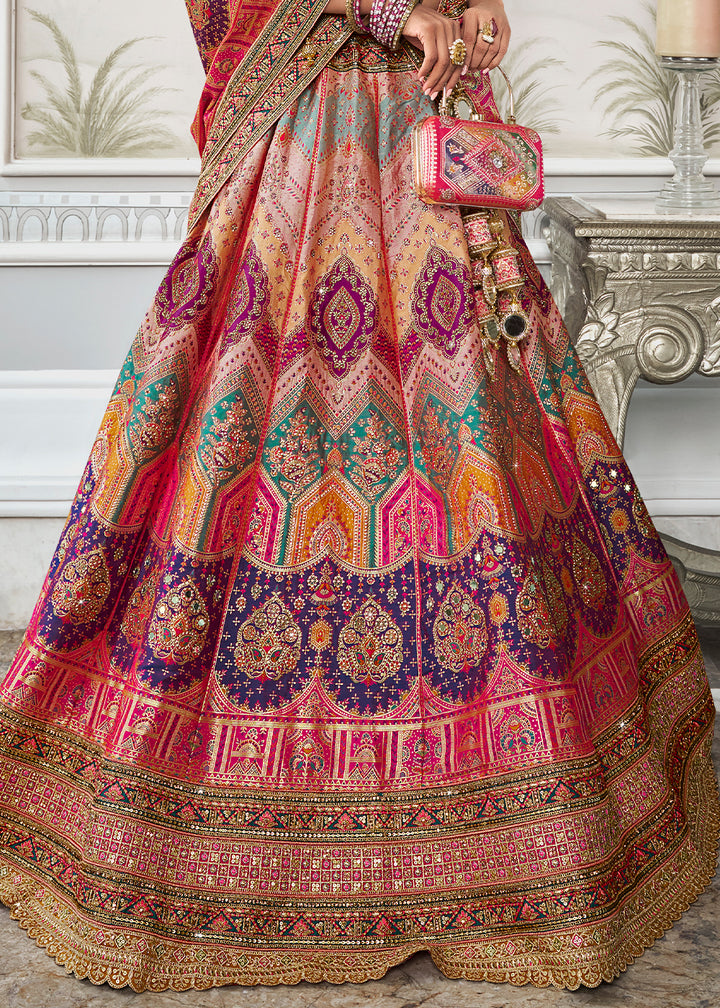 Shades Of Pink Banarasi Silk Lehenga with Zarkan Coding work