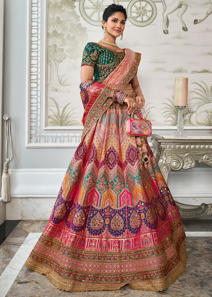 Shades Of Pink Banarasi Silk Lehenga with Zarkan Coding work