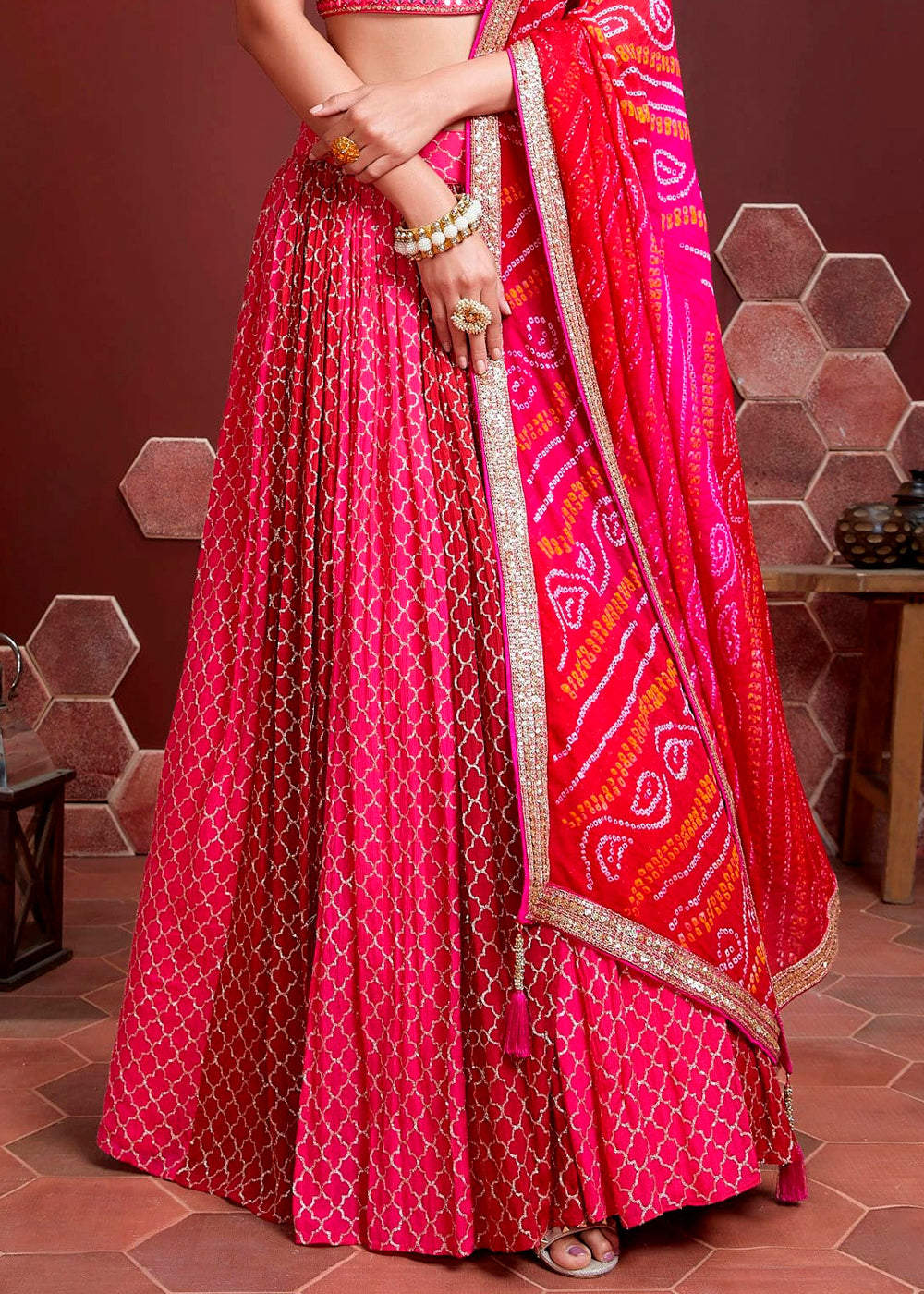 Barbie Pink Digital Printed Chinon Silk Lehenga & Heavy Embroidery with Swaroski & Mirror work