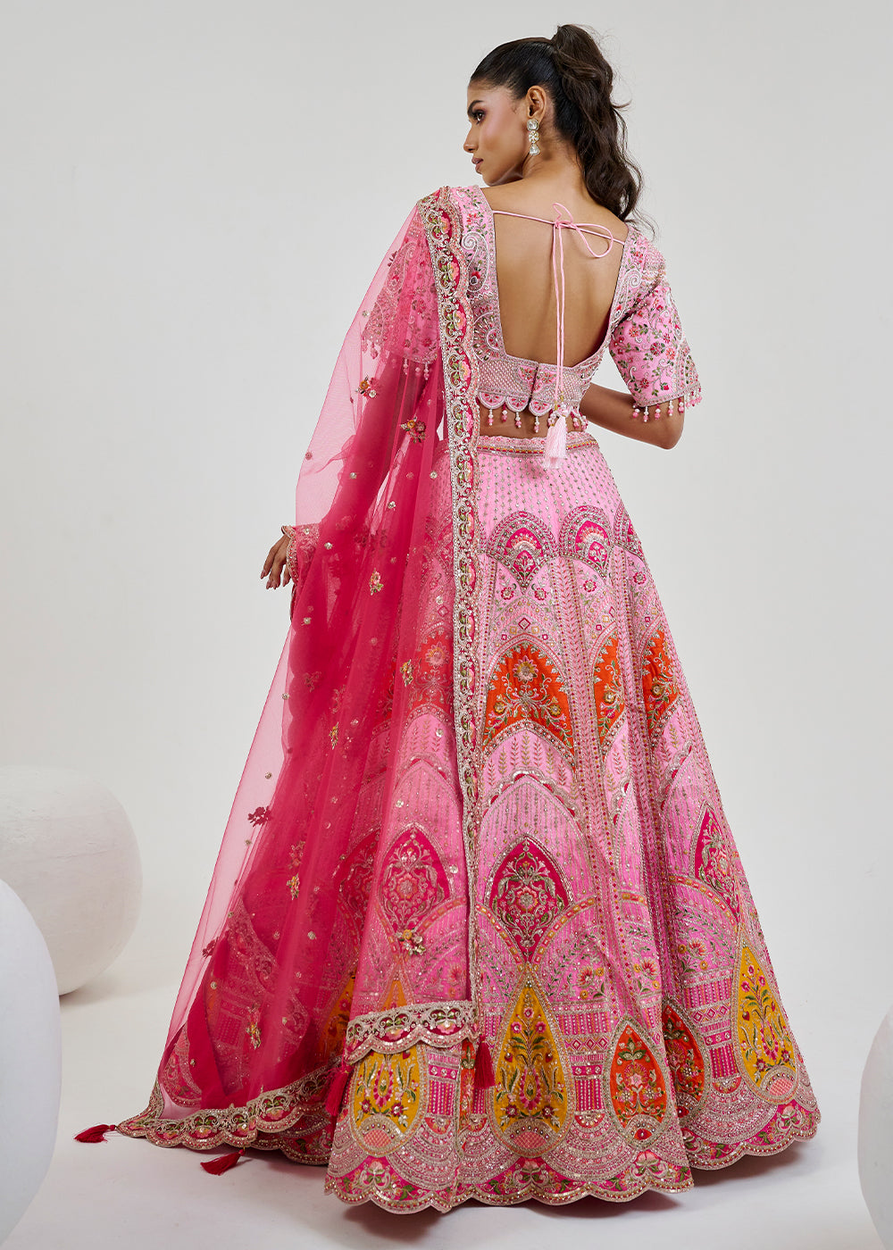 Shades Of Pink Silk Lehenga Choli with Intricate Hand Embroidery work: Wedding Edition