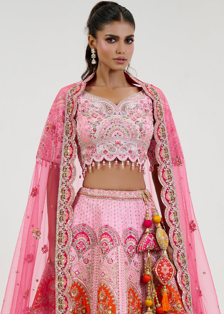 Shades Of Pink Silk Lehenga Choli with Intricate Hand Embroidery work: Wedding Edition