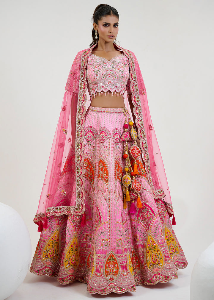 Shades Of Pink Silk Lehenga Choli with Intricate Hand Embroidery work: Wedding Edition