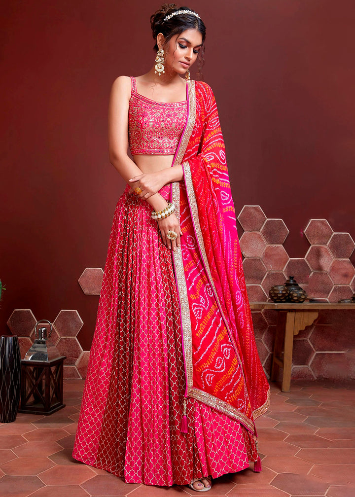 Barbie Pink Digital Printed Chinon Silk Lehenga & Heavy Embroidery with Swaroski & Mirror work