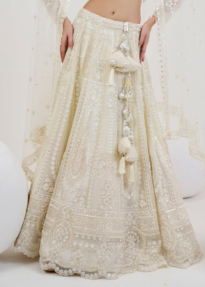 Rice White Net Lehenga Choli with Intricate Hand Embroidery work: Wedding Edition