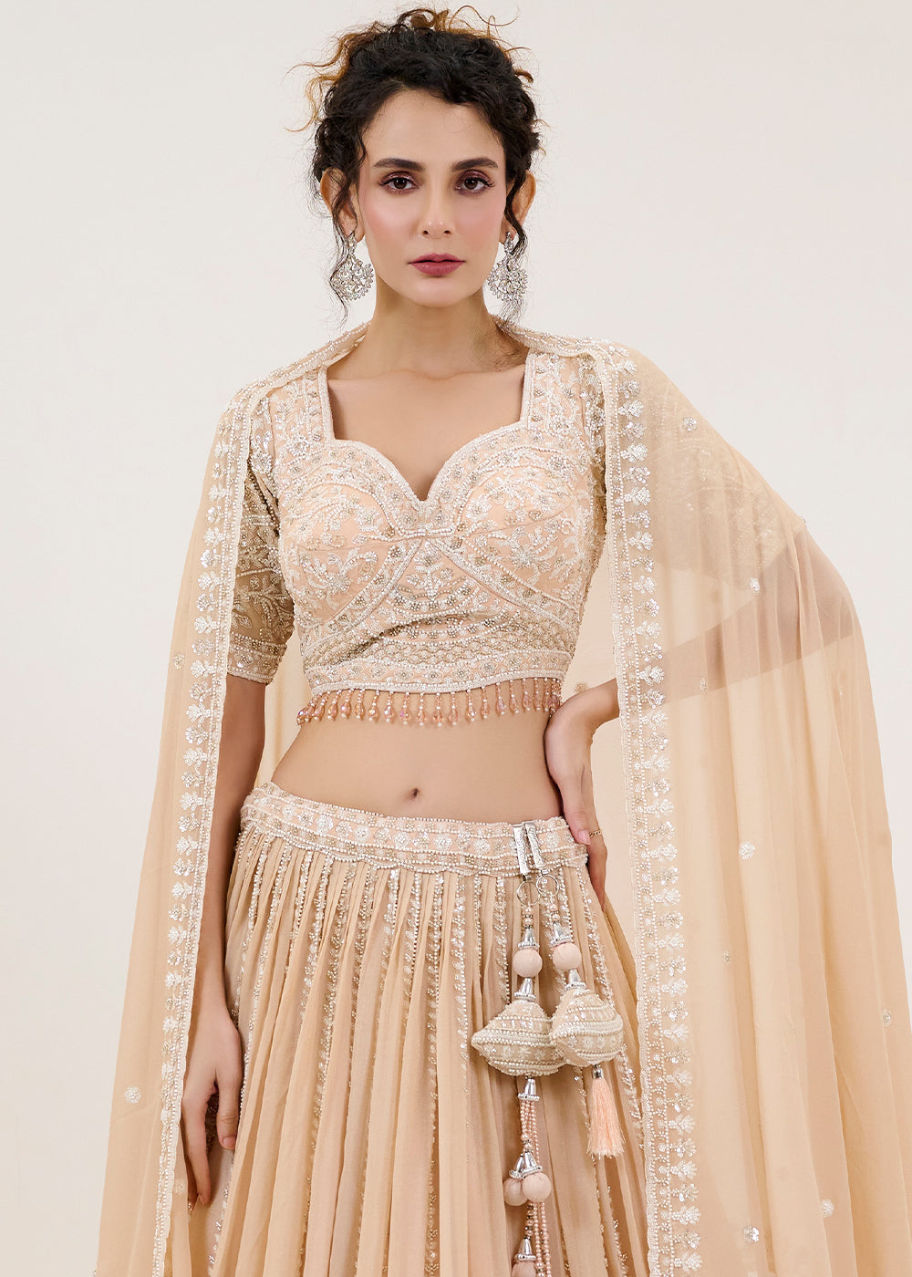 Sand Brown Georgette Lehenga Choli with Intricate Hand Embroidery Work: Wedding Edition