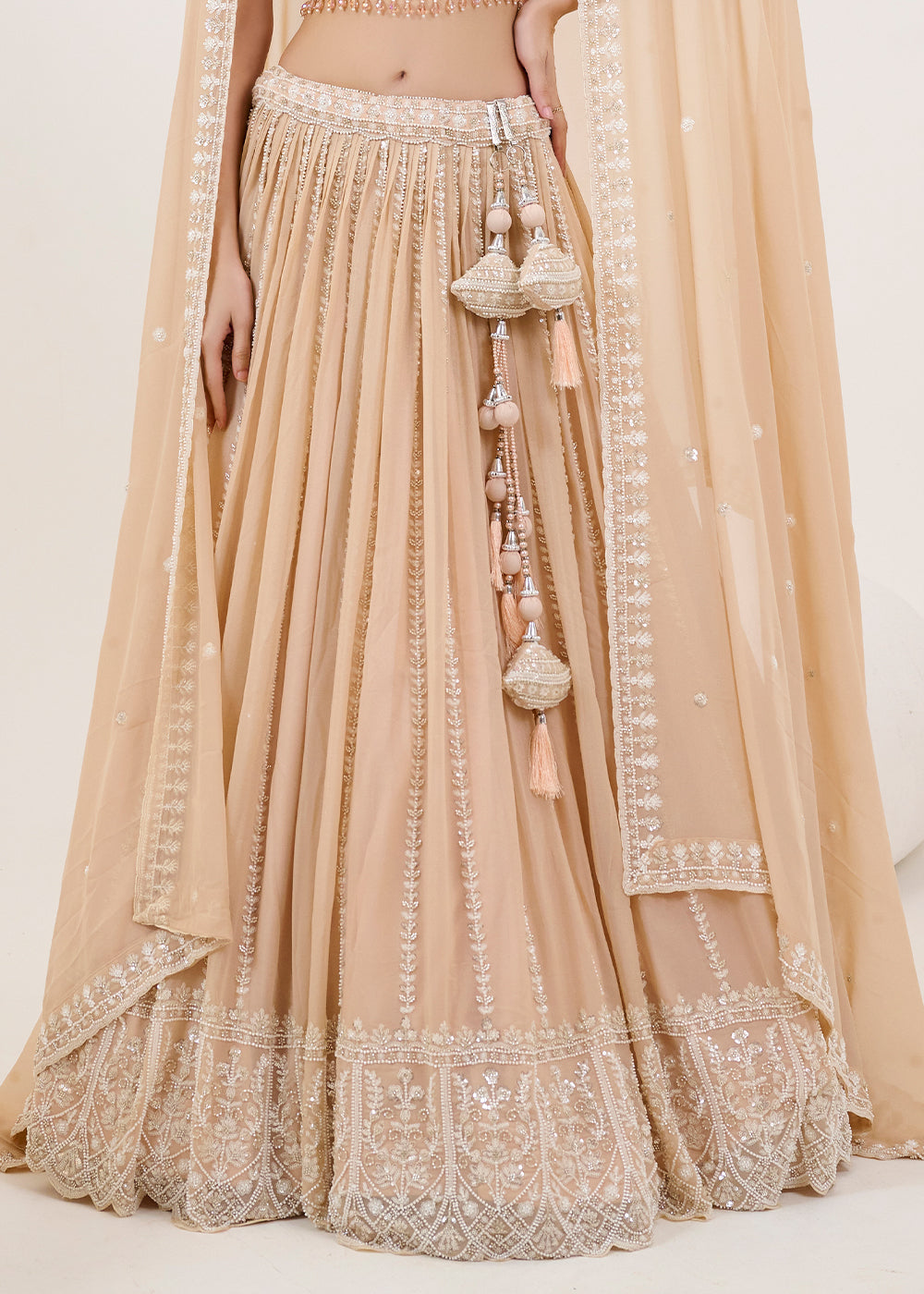 Sand Brown Georgette Lehenga Choli with Intricate Hand Embroidery Work: Wedding Edition