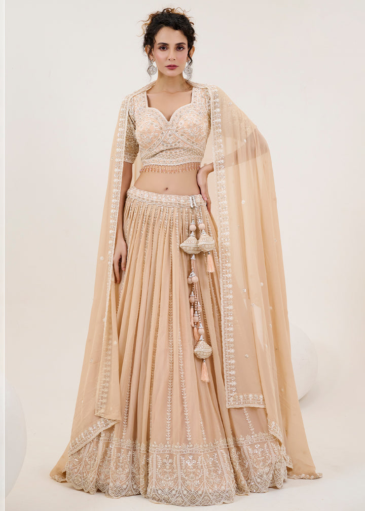 Sand Brown Georgette Lehenga Choli with Intricate Hand Embroidery Work: Wedding Edition