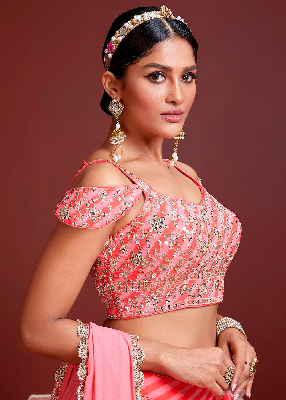 Shades Of Pink Organza Silk Lehenga with Heavy Embroidery Zari & Sequins work