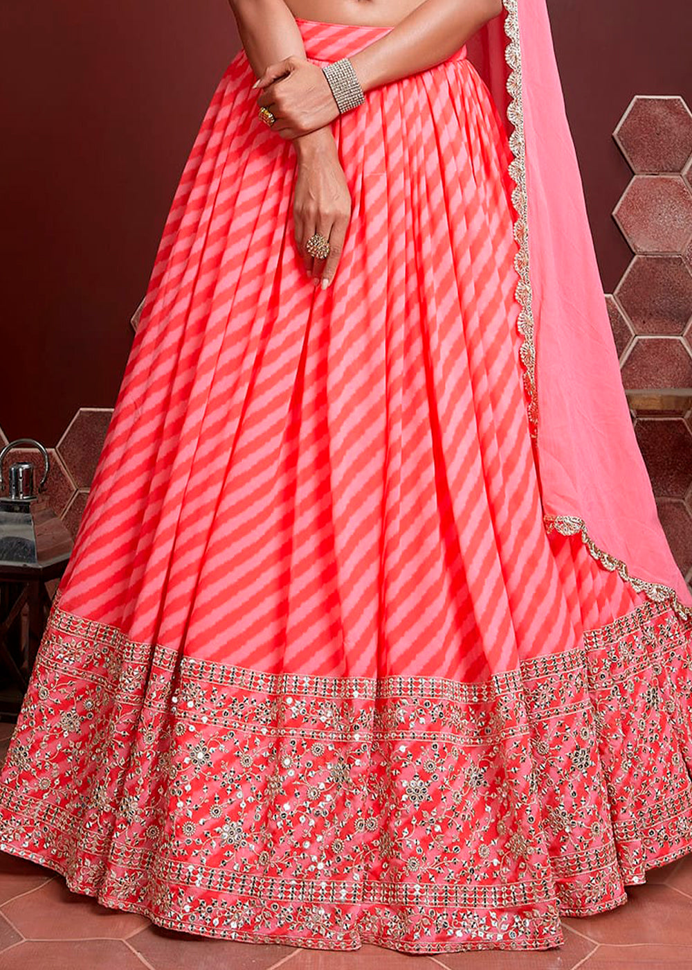 Shades Of Pink Organza Silk Lehenga with Heavy Embroidery Zari & Sequins work