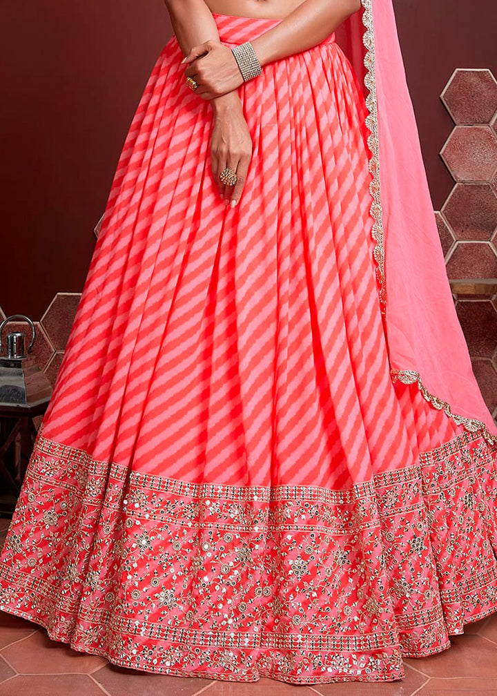 Shades Of Pink Organza Silk Lehenga with Heavy Embroidery Zari & Sequins work