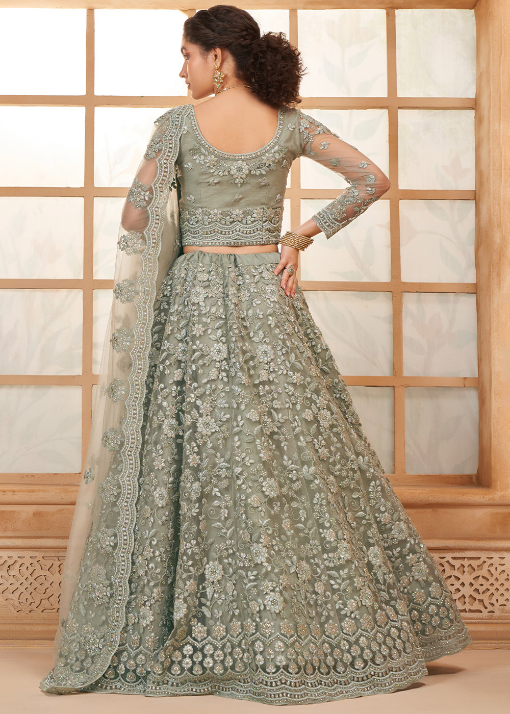 Trout Grey Embroidered Lehenga Choli with Stone Work and Cording Details