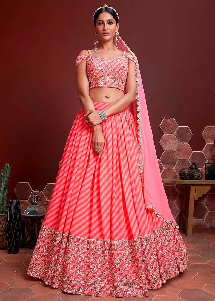 Shades Of Pink Organza Silk Lehenga with Heavy Embroidery Zari & Sequins work