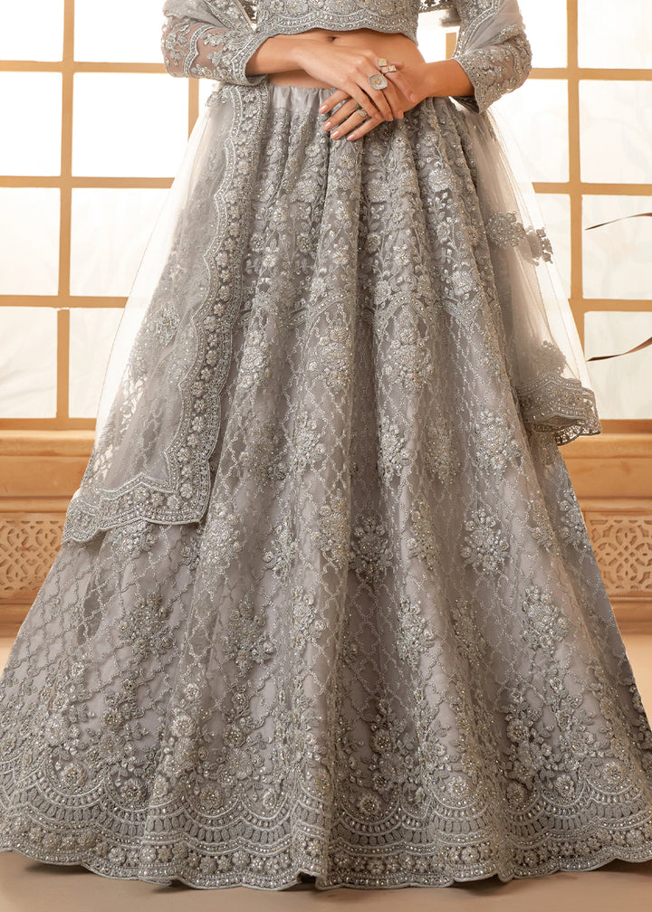 Dolphin Grey Embroidered Lehenga Choli with Stone Work and Cording Details