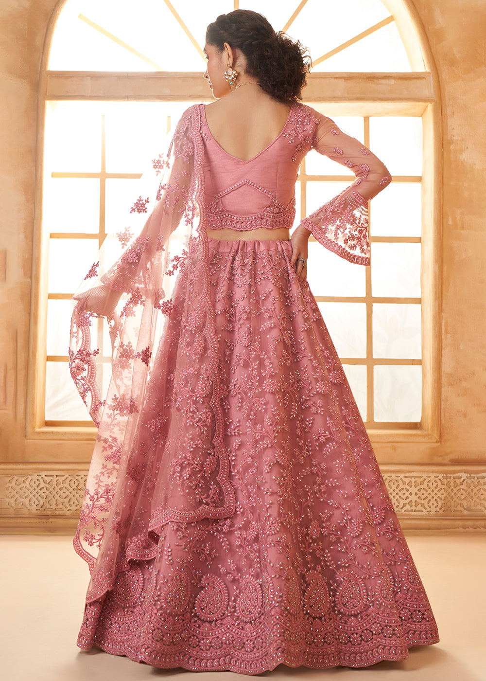 Puce Pink Embroidered Lehenga Choli with Stone Work and Cording Details