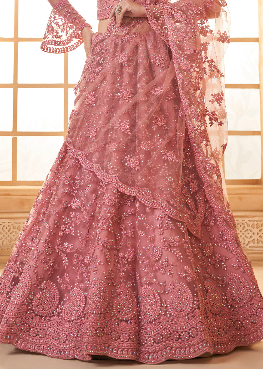 Puce Pink Embroidered Lehenga Choli with Stone Work and Cording Details