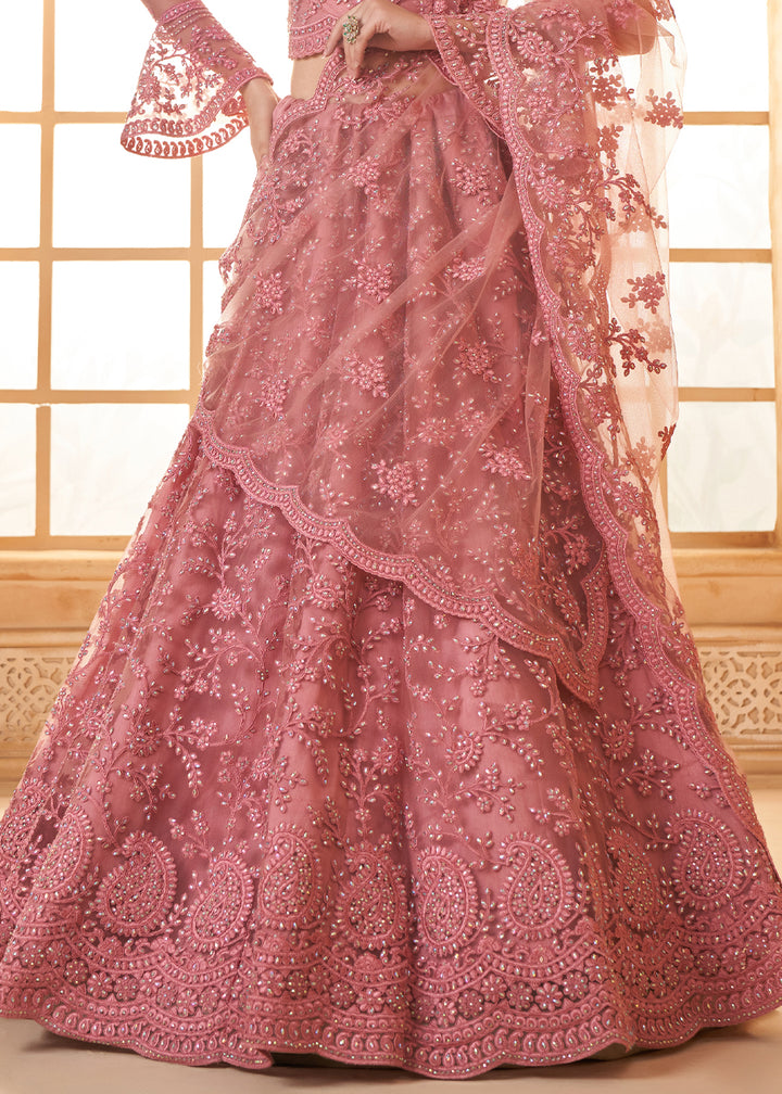 Puce Pink Embroidered Lehenga Choli with Stone Work and Cording Details