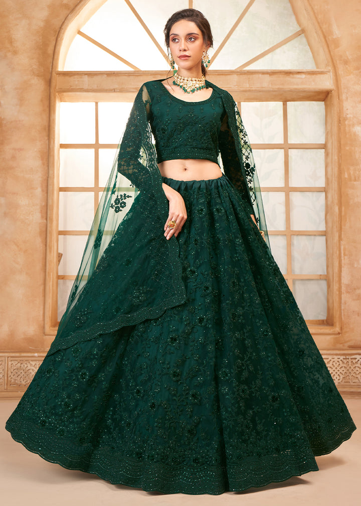 Sacramento Green Embroidered Lehenga Choli with Stone Work and Cording Details