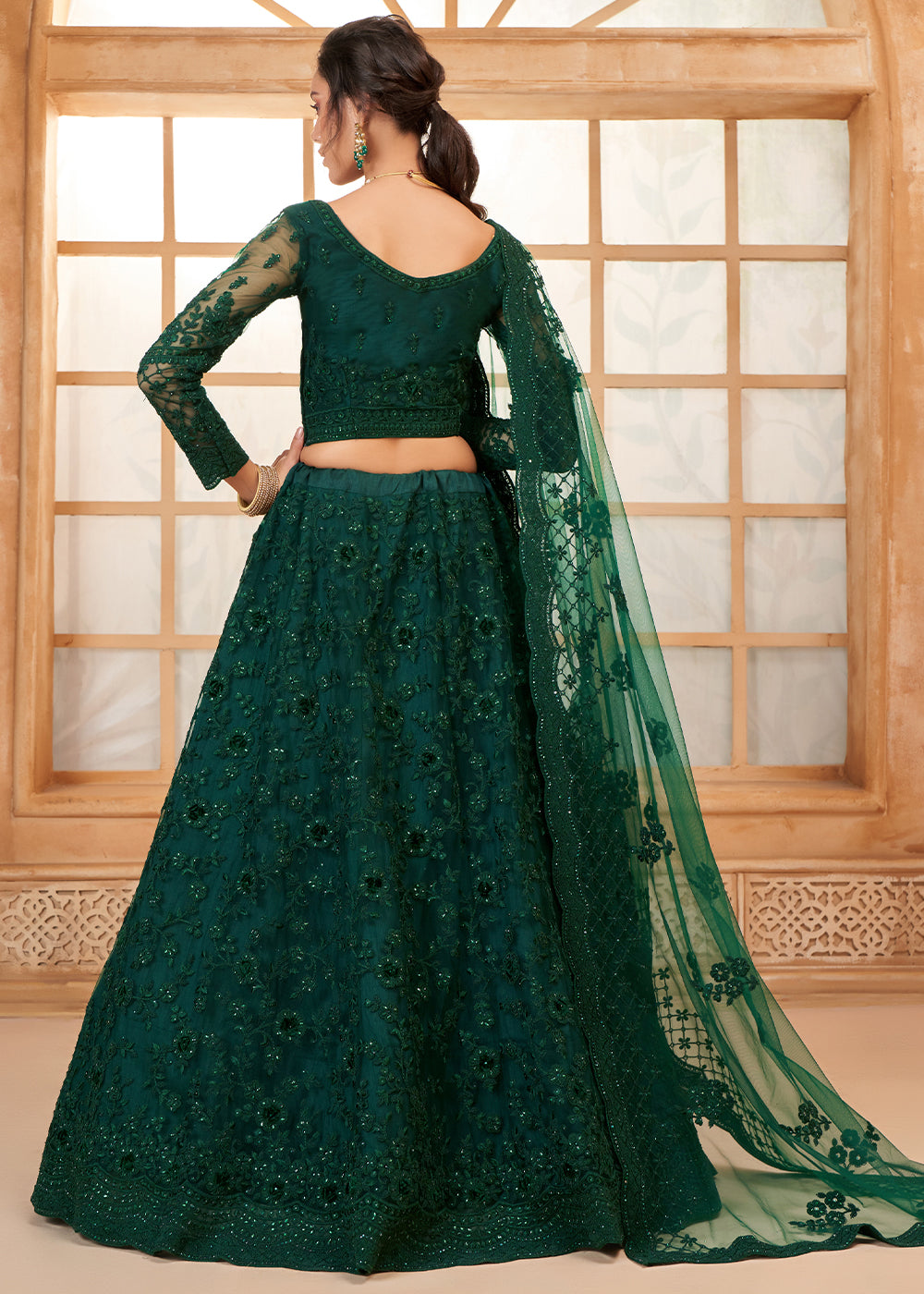 Sacramento Green Embroidered Lehenga Choli with Stone Work and Cording Details