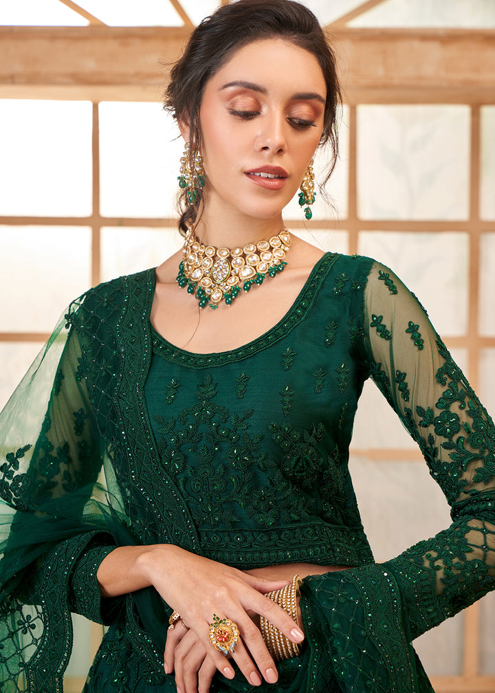 Sacramento Green Embroidered Lehenga Choli with Stone Work and Cording Details