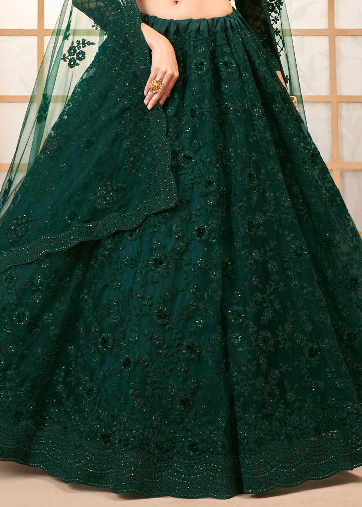 Sacramento Green Embroidered Lehenga Choli with Stone Work and Cording Details