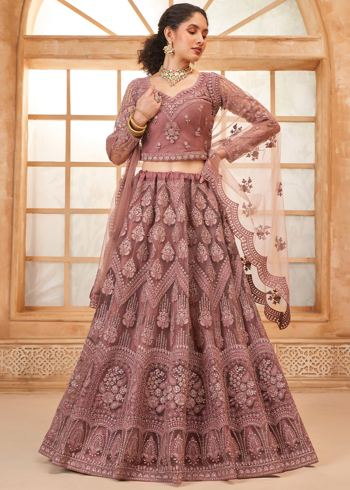 Iris Purple Embroidered Lehenga Choli with Stone Work and Cording Details