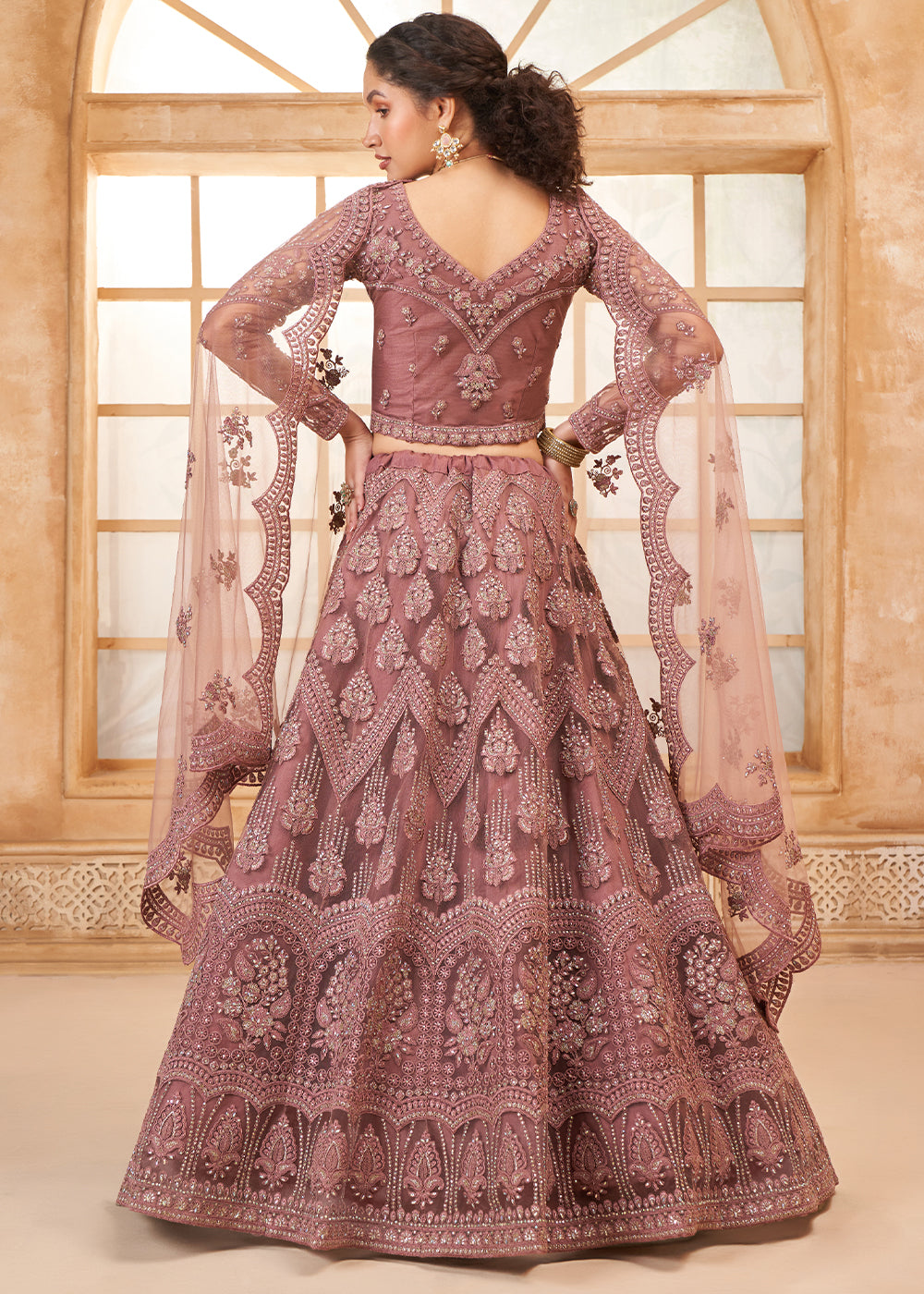 Iris Purple Embroidered Lehenga Choli with Stone Work and Cording Details