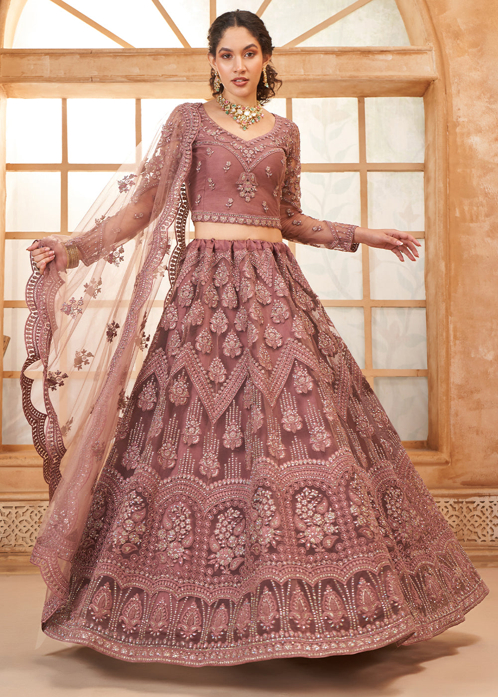 Iris Purple Embroidered Lehenga Choli with Stone Work and Cording Details