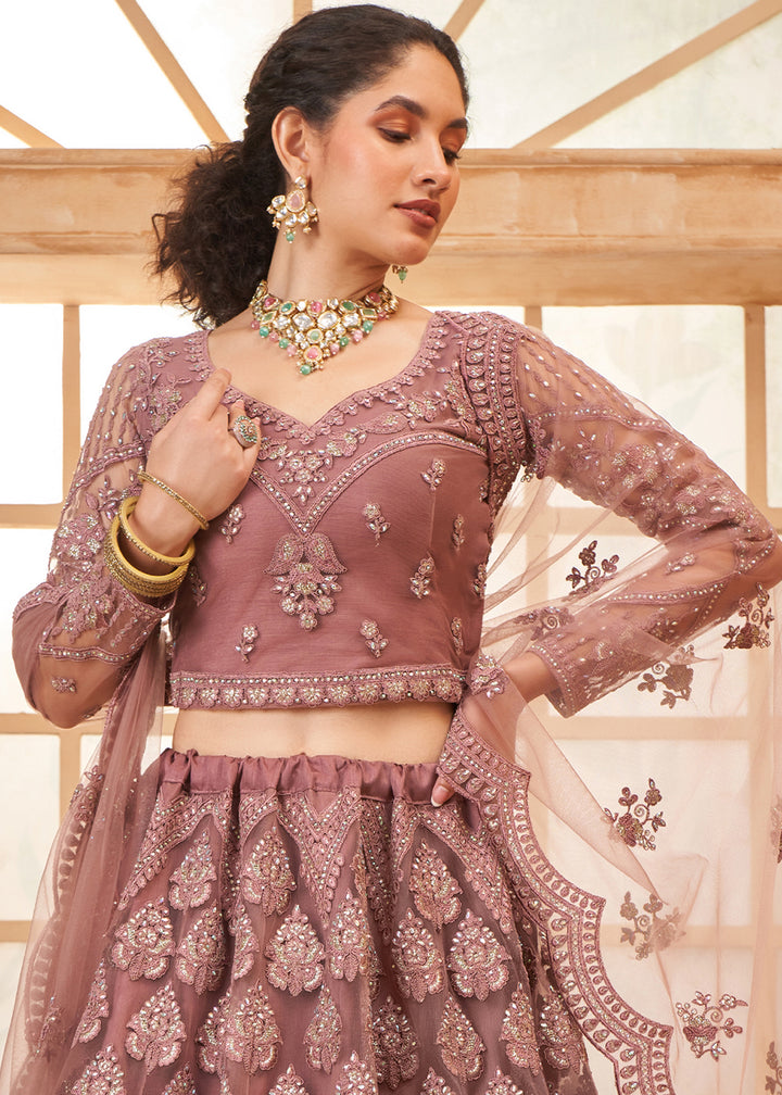 Iris Purple Embroidered Lehenga Choli with Stone Work and Cording Details