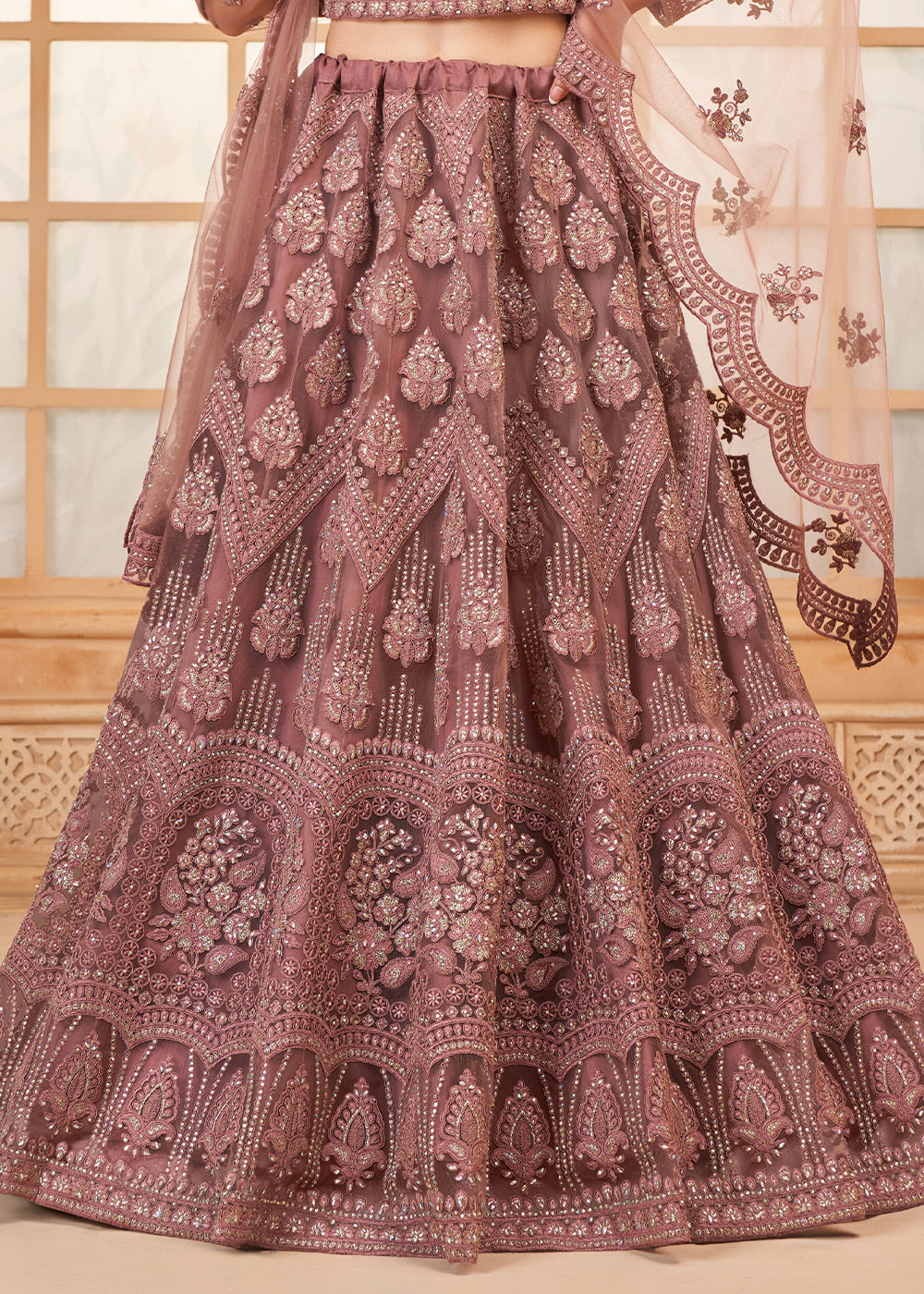 Iris Purple Embroidered Lehenga Choli with Stone Work and Cording Details