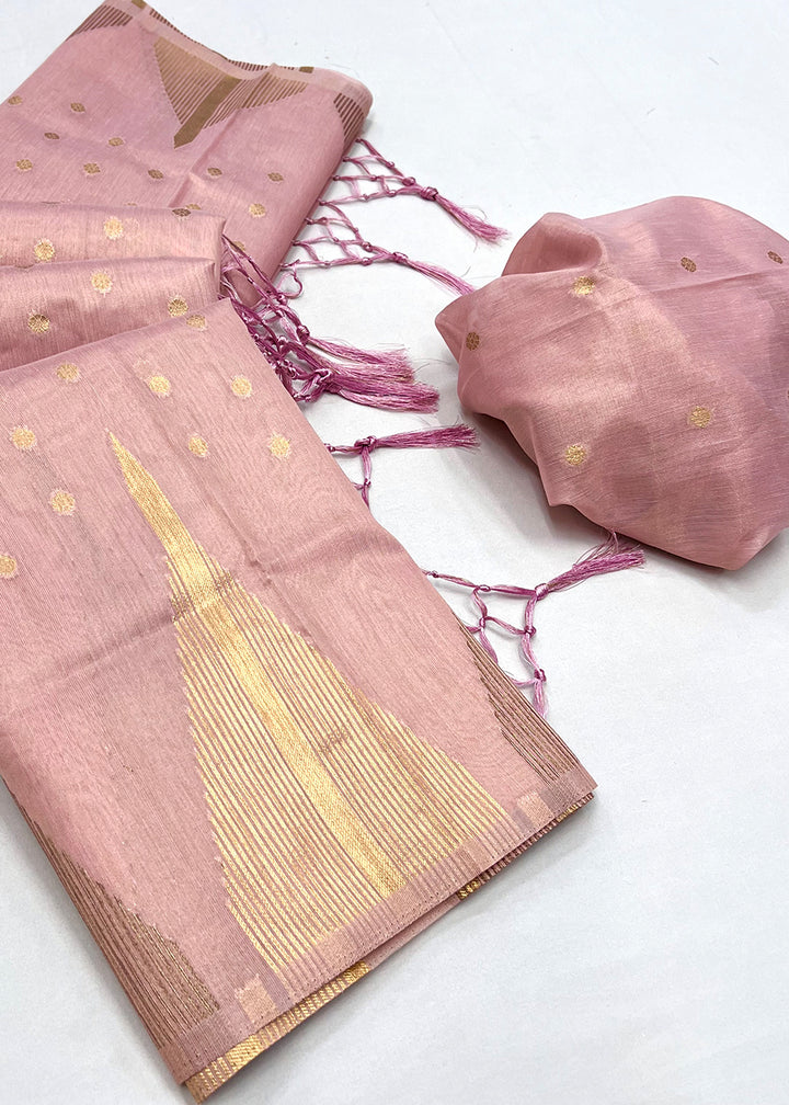 Taffy Pink Zari Tissue Silk Saree Handcrafted to Perfection