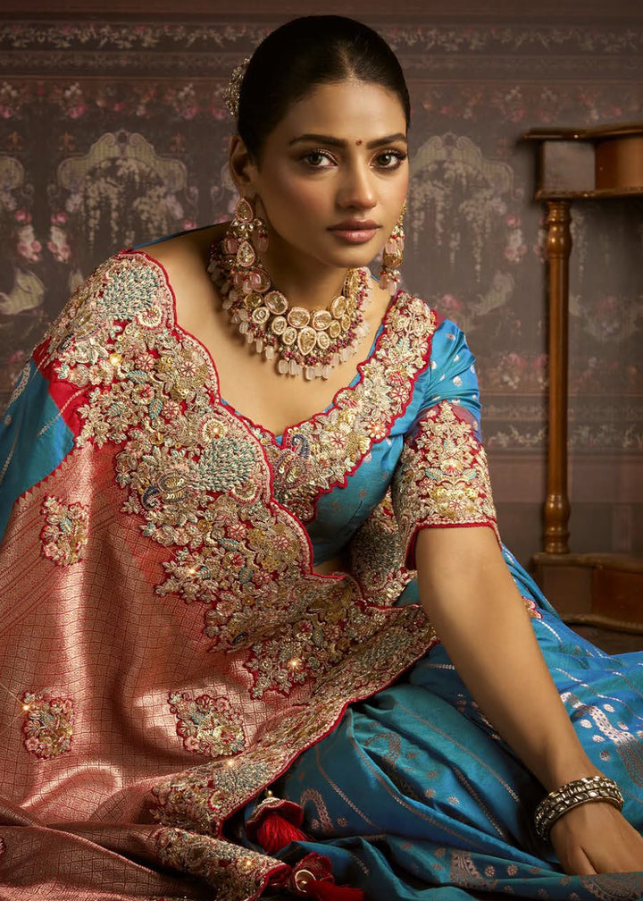 Pure Bangalore Taana Silk Saree Set – Heavy Embroidery & Zircon Work (Set of 5)