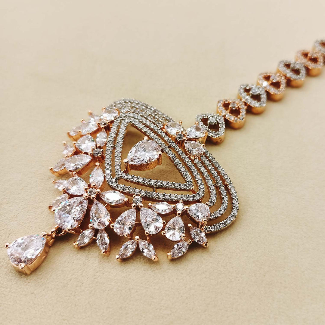 Sampurna American Diamond Rose Plated Teeka