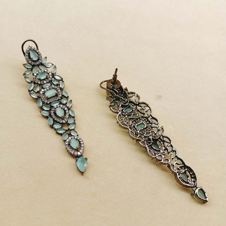 Ekta Mint Green Stone Victorian Earrings