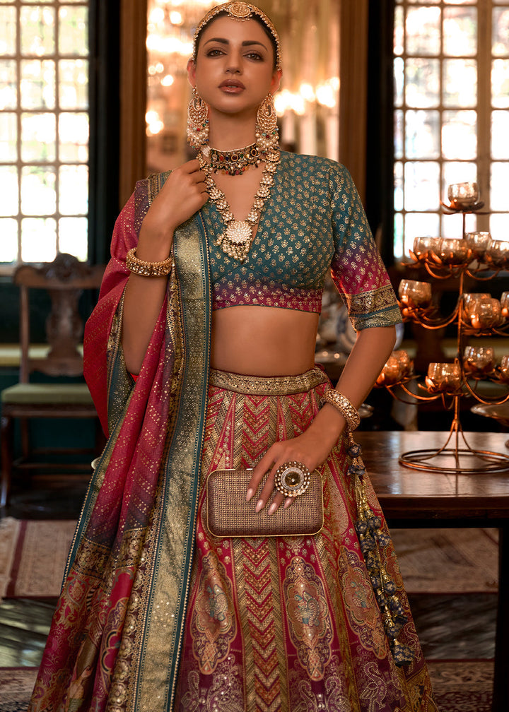 Multicolored Ready to Wear Designer Silk Lehenga Choli with Sparkle & Mirror work