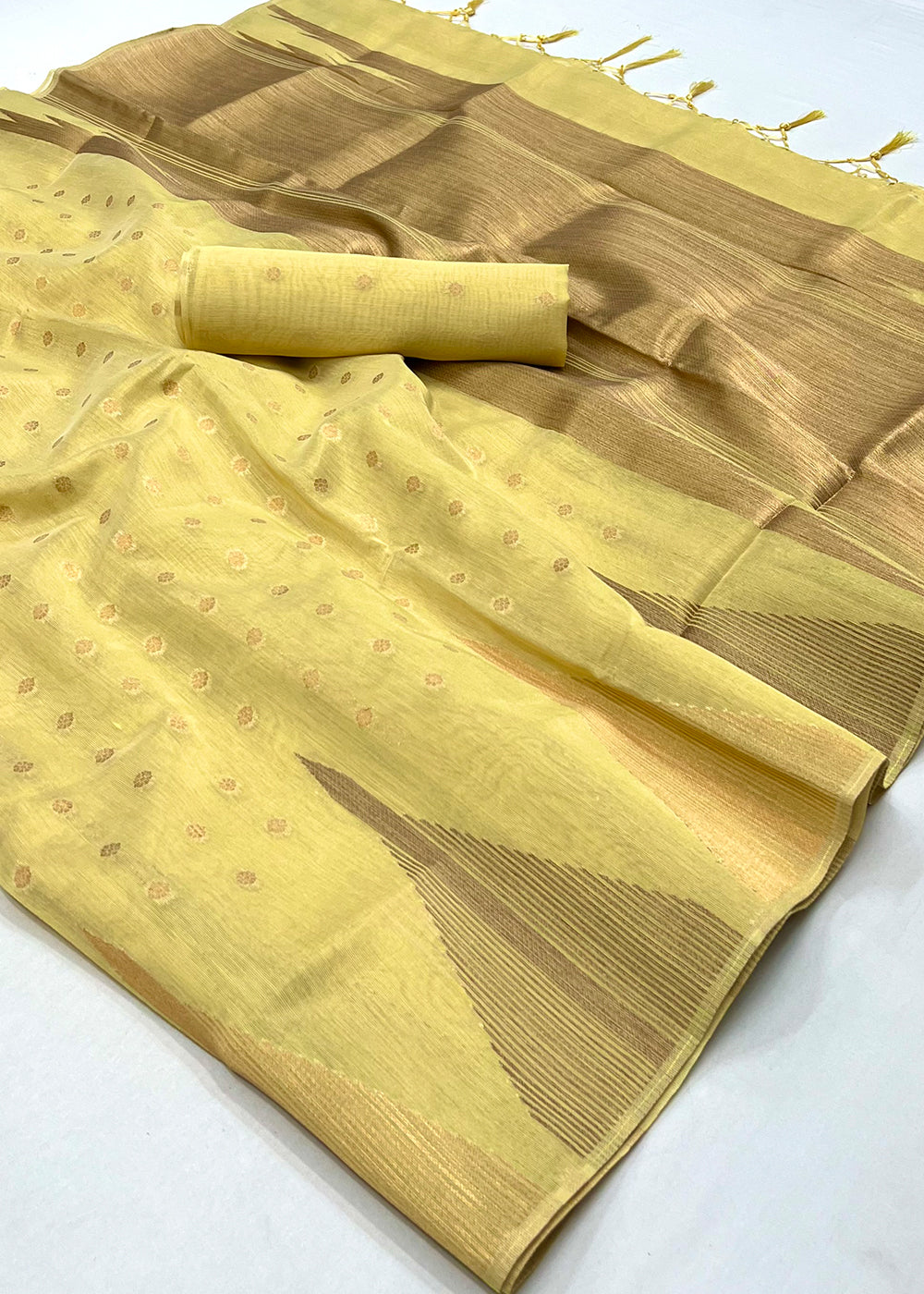 Blonde Yellow Zari Tissue Silk Saree Handcrafted to Perfection