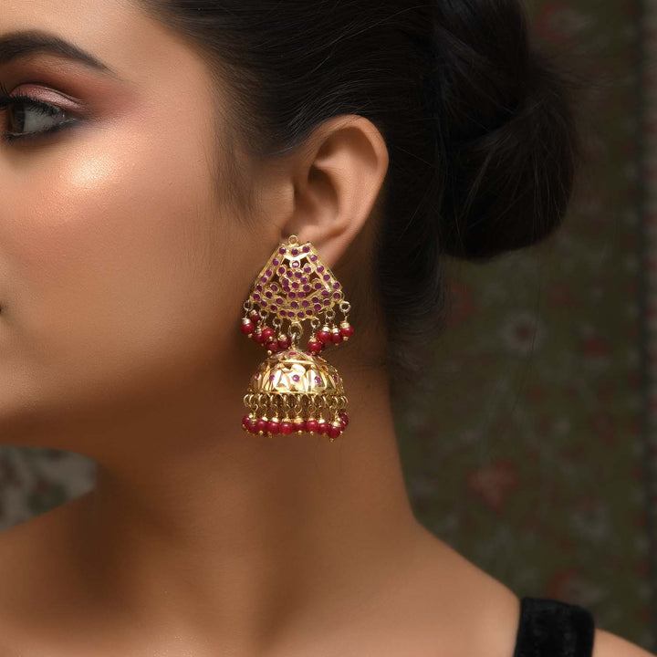 Arunima Gold Plated Jadau Ruby Jhumki