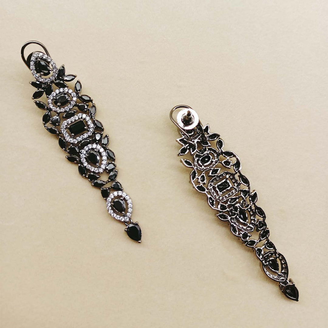 Epshita Black Stone Diamond Victorian Earrings