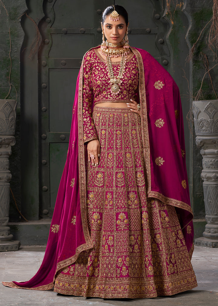 Hot Pink Georgette Lehenga Adorned with Zarkan and Coding Embroidery