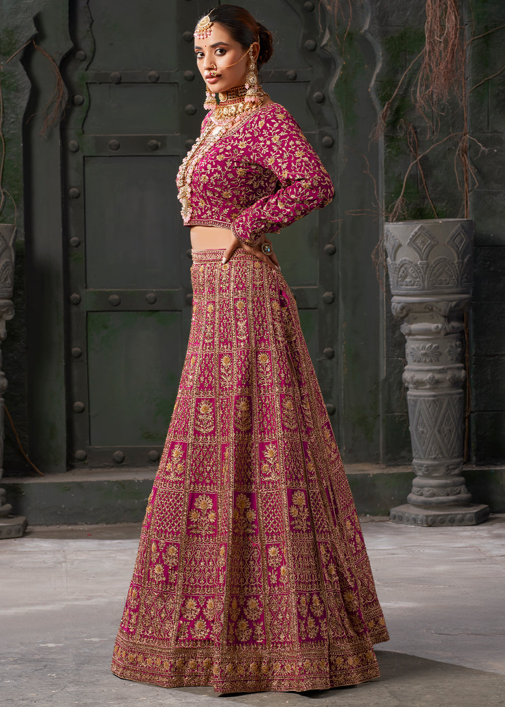 Hot Pink Georgette Lehenga Adorned with Zarkan and Coding Embroidery