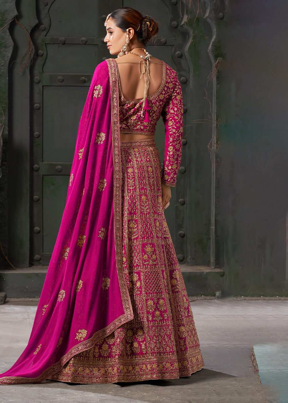 Hot Pink Georgette Lehenga Adorned with Zarkan and Coding Embroidery