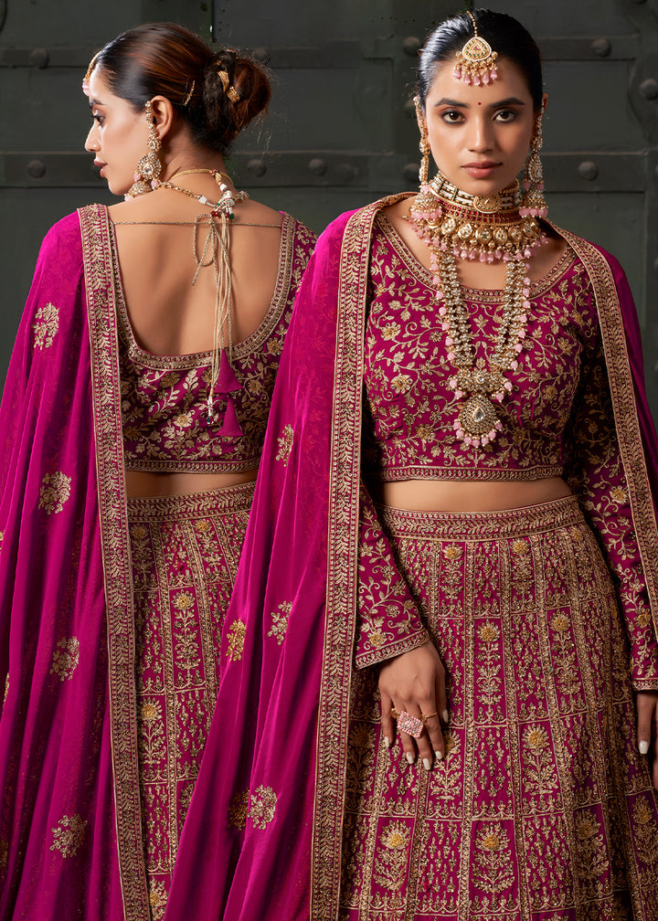 Hot Pink Georgette Lehenga Adorned with Zarkan and Coding Embroidery