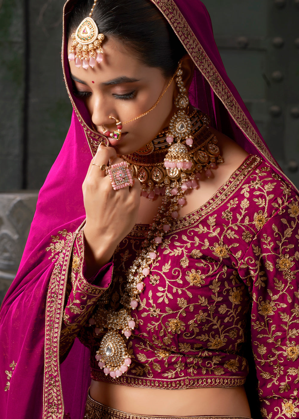 Hot Pink Georgette Lehenga Adorned with Zarkan and Coding Embroidery