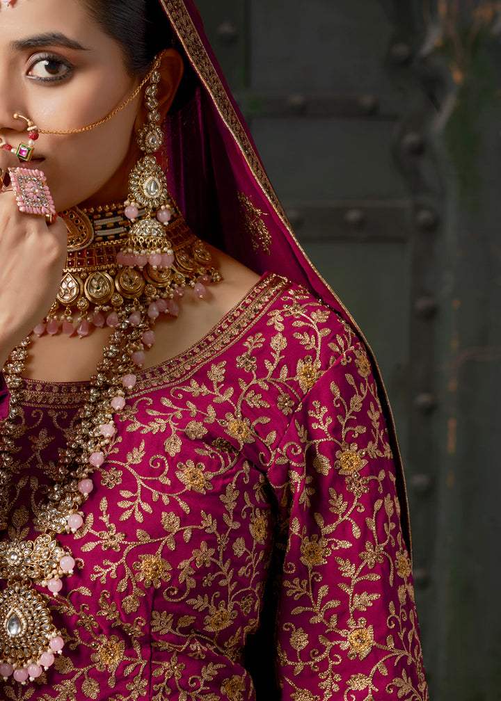 Hot Pink Georgette Lehenga Adorned with Zarkan and Coding Embroidery