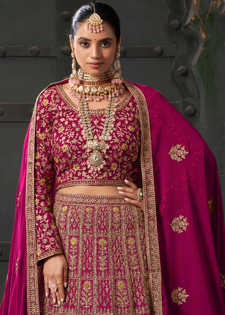 Hot Pink Georgette Lehenga Adorned with Zarkan and Coding Embroidery