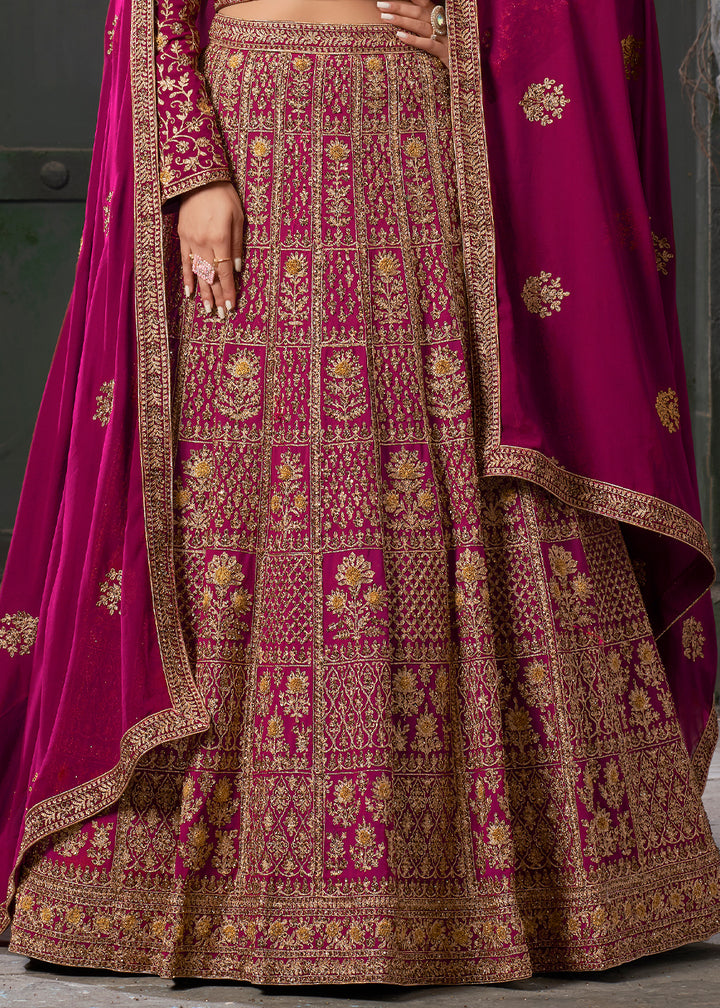 Hot Pink Georgette Lehenga Adorned with Zarkan and Coding Embroidery