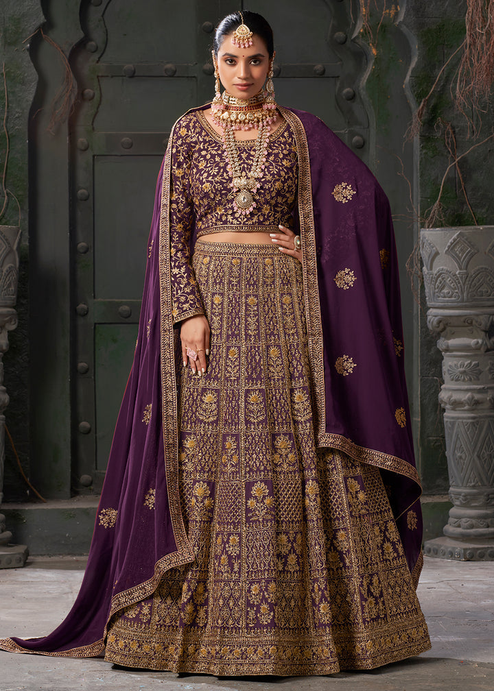 Grapes Purple Georgette Lehenga Adorned with Zarkan and Coding Embroidery