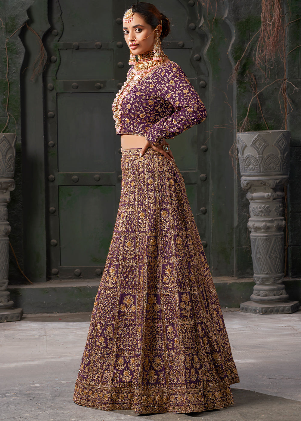 Grapes Purple Georgette Lehenga Adorned with Zarkan and Coding Embroidery