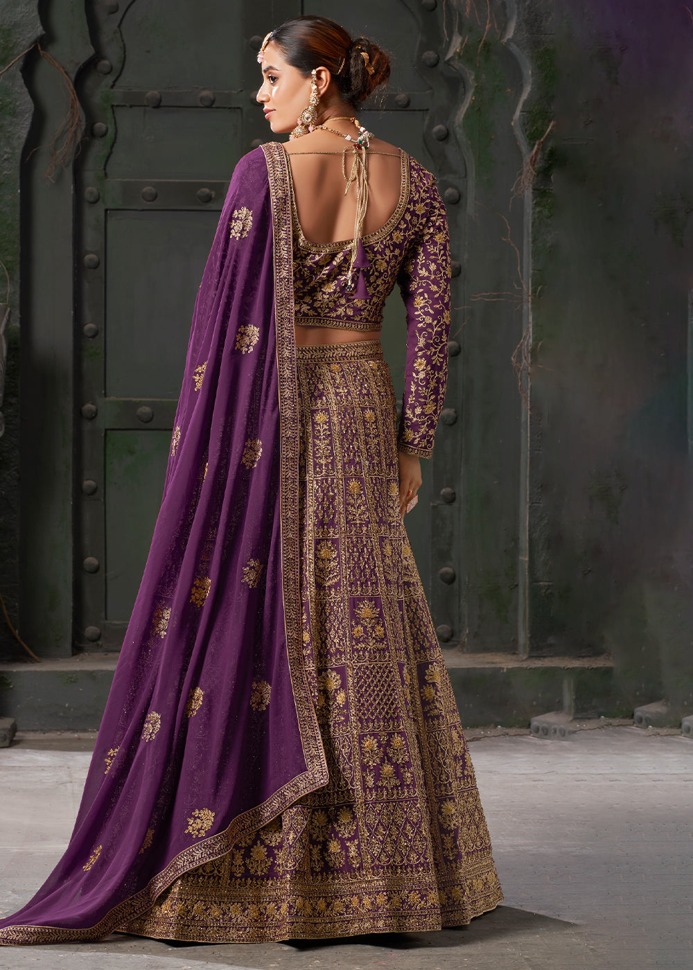 Grapes Purple Georgette Lehenga Adorned with Zarkan and Coding Embroidery